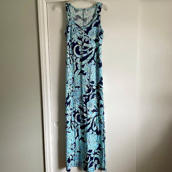 NWOT Lilly Pulitzer Merrill Maxi Tank Dress In High Tide Navy Scuba Doo XXS - Picture 2 of 15